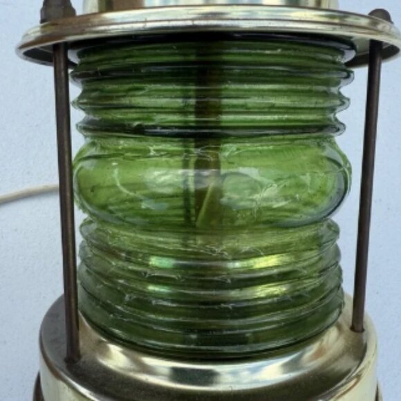 VTG Underwriters Laboratories 70s Nautical Brass And Glass Lamp Green Boat Shade - Picture 7 of 12